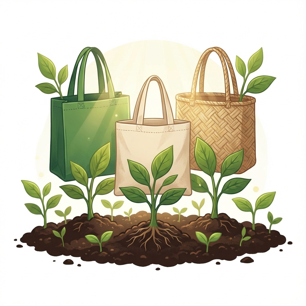 Reusable bags growing from soil